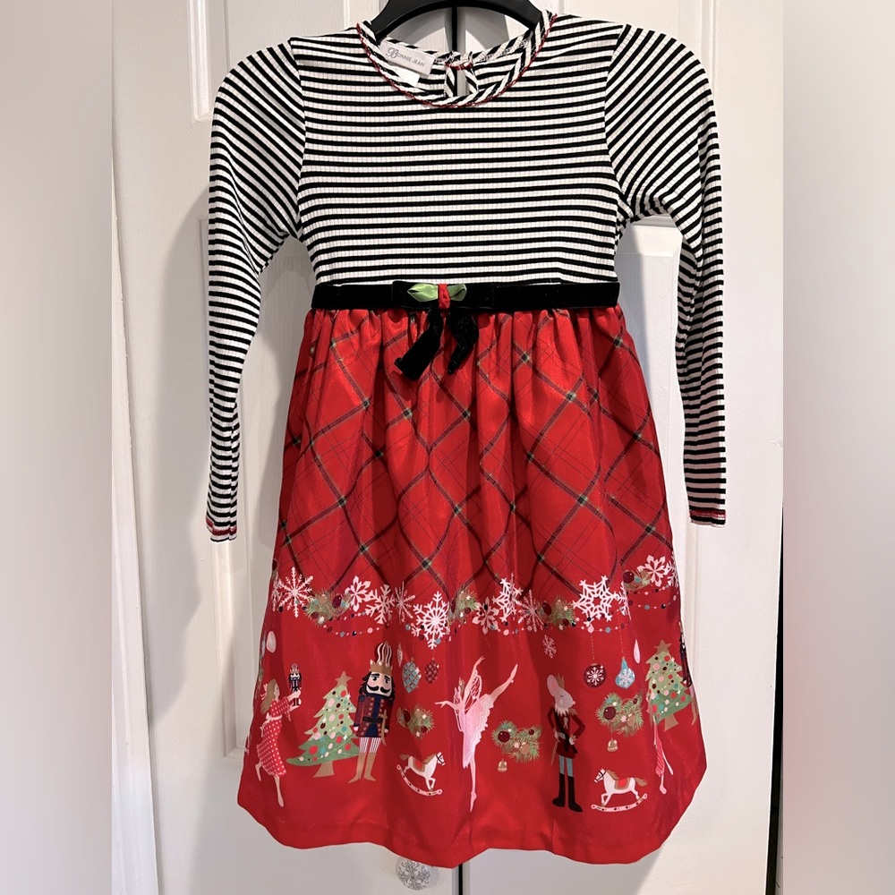 Bonnie Jean Black and Red Striped Holiday Dress